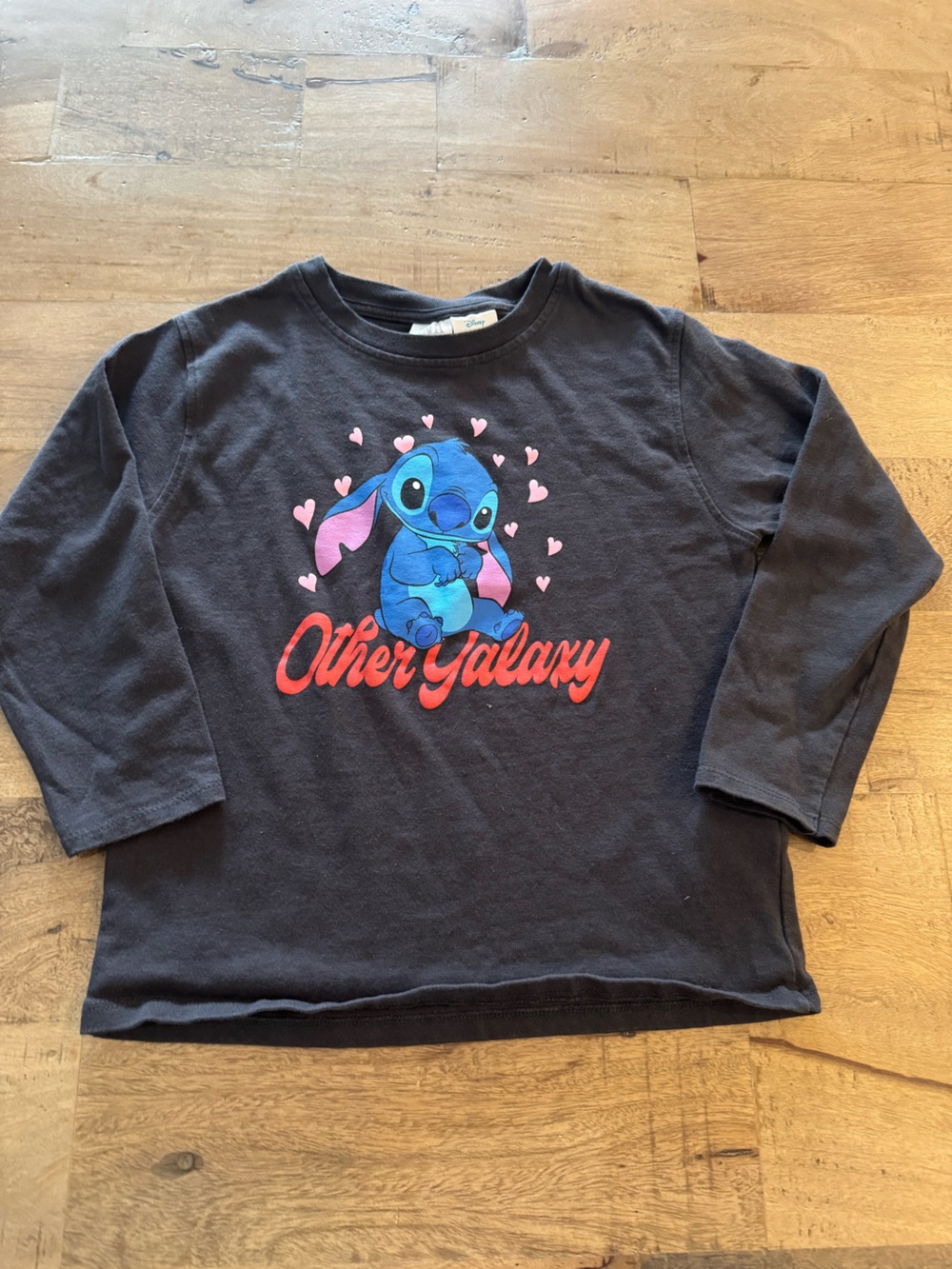 Zara X Disney Long-Sleeve Tee with Blue Stitch and Pink Hearts sz 8-9